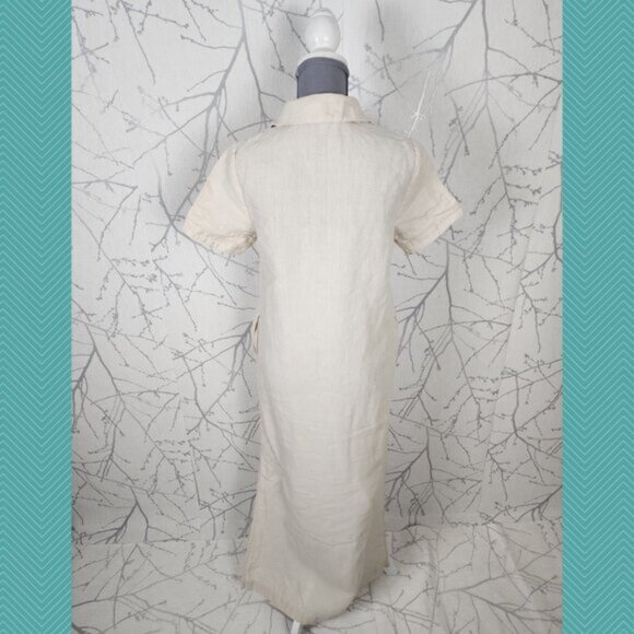 Banana Republic Oatmeal Beige 100% Linen Side Slit Maxi Shirt Dress - Picture 5 of 6